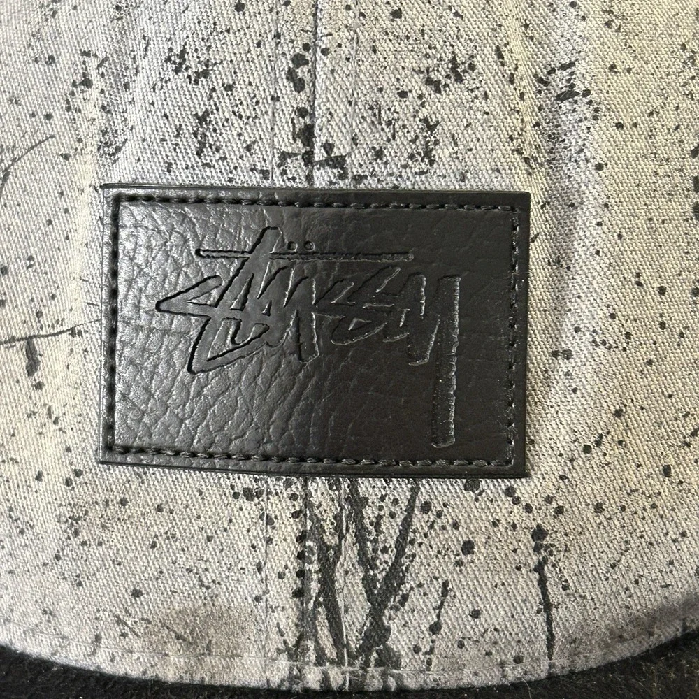 Stussy Y2K Paint Splatter Snapback Black Gray Hat Cap Suede Bill